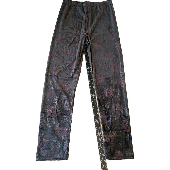 Avenue Pants Womens Large XL Dressy Pull On Elastic Waist Black Floral Whimsical - Picture 11 of 11